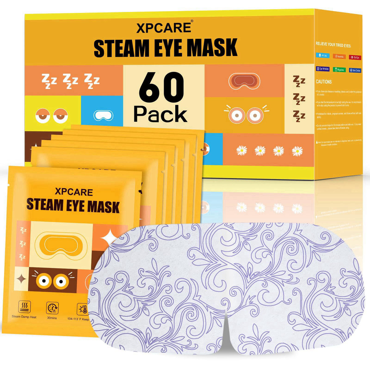 XPCARE 60 Pack Steam Eye Mask Disposable for Dry Eyes Cornea Care-Chamomile – product photo (Masks)