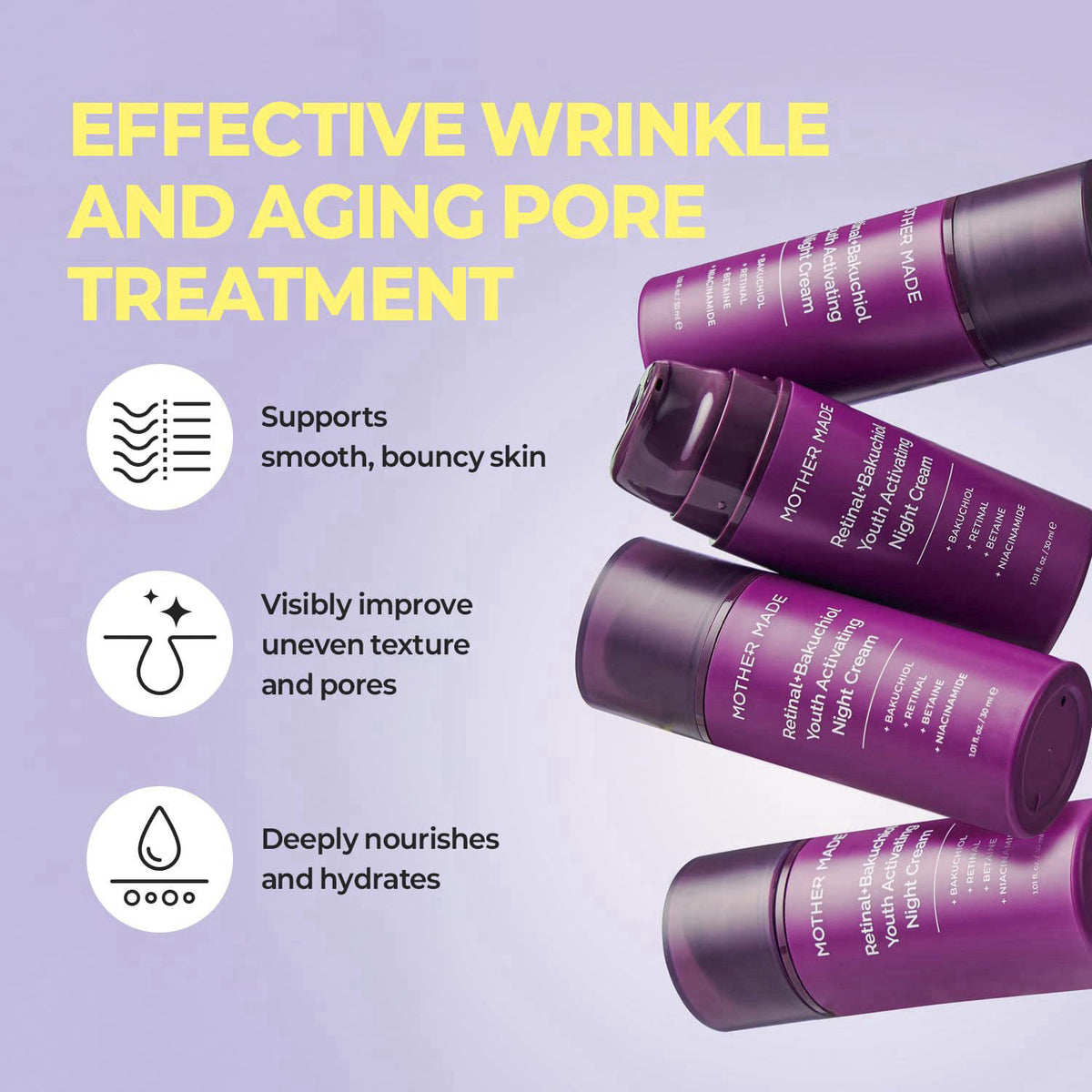 MOTHER MADE Retinol Bakuchiol Night Cream, 1 Fl Oz, Korean Retinal Face Cream to Firm Skin, Reduce Wrinkles, Fine Lines,