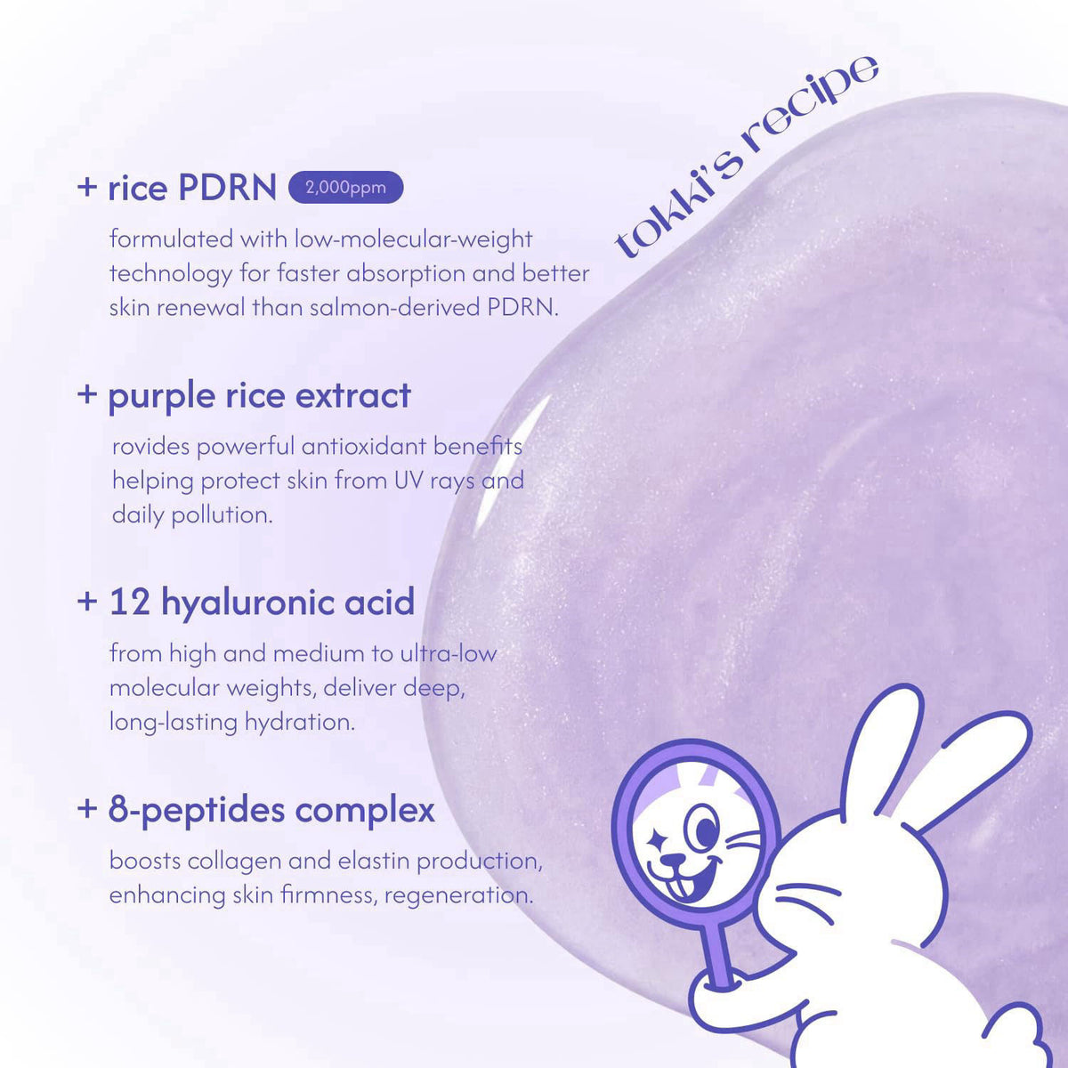 tokki on the moon Purple Rice PDRN Aurora Mist, 2.87 fl oz (85 ml) – back view and specifications