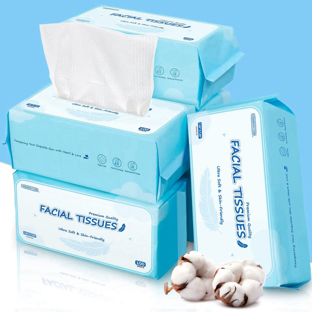HOMERHYME Face Towels, 600 Count Disposable Biodegradable Face Towel, Lint- free Makeup Remover Dry Wipes, Multi-Purpose