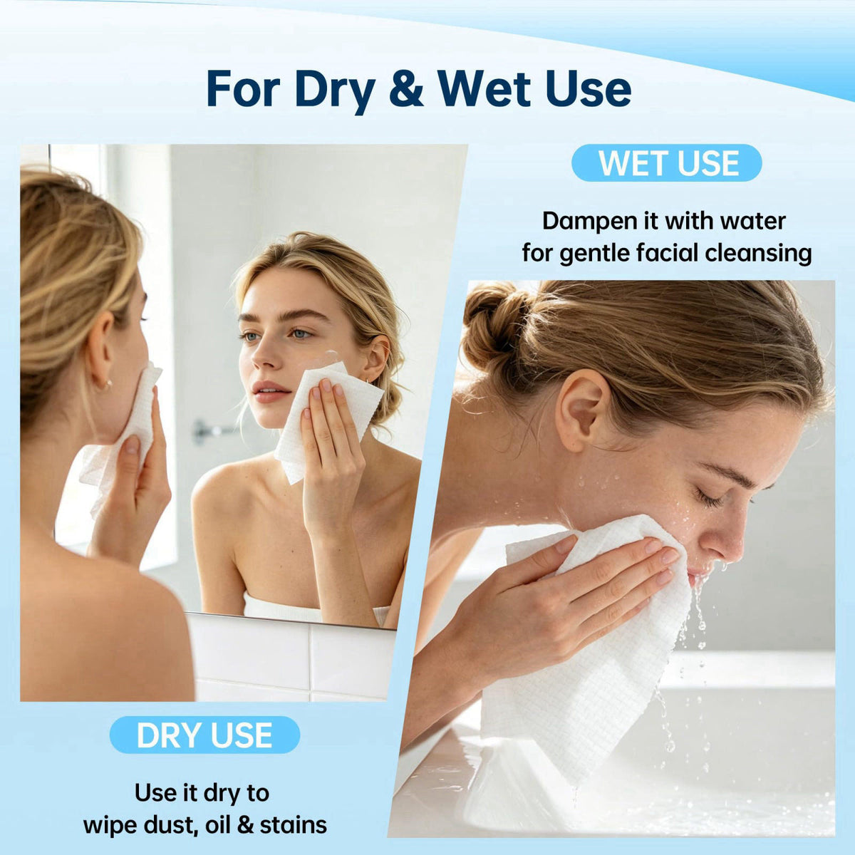 HOMERHYME Face Towels, 600 Count Disposable Biodegradable Face Towel, Lint- free Makeup Remover Dry Wipes, Multi-Purpose