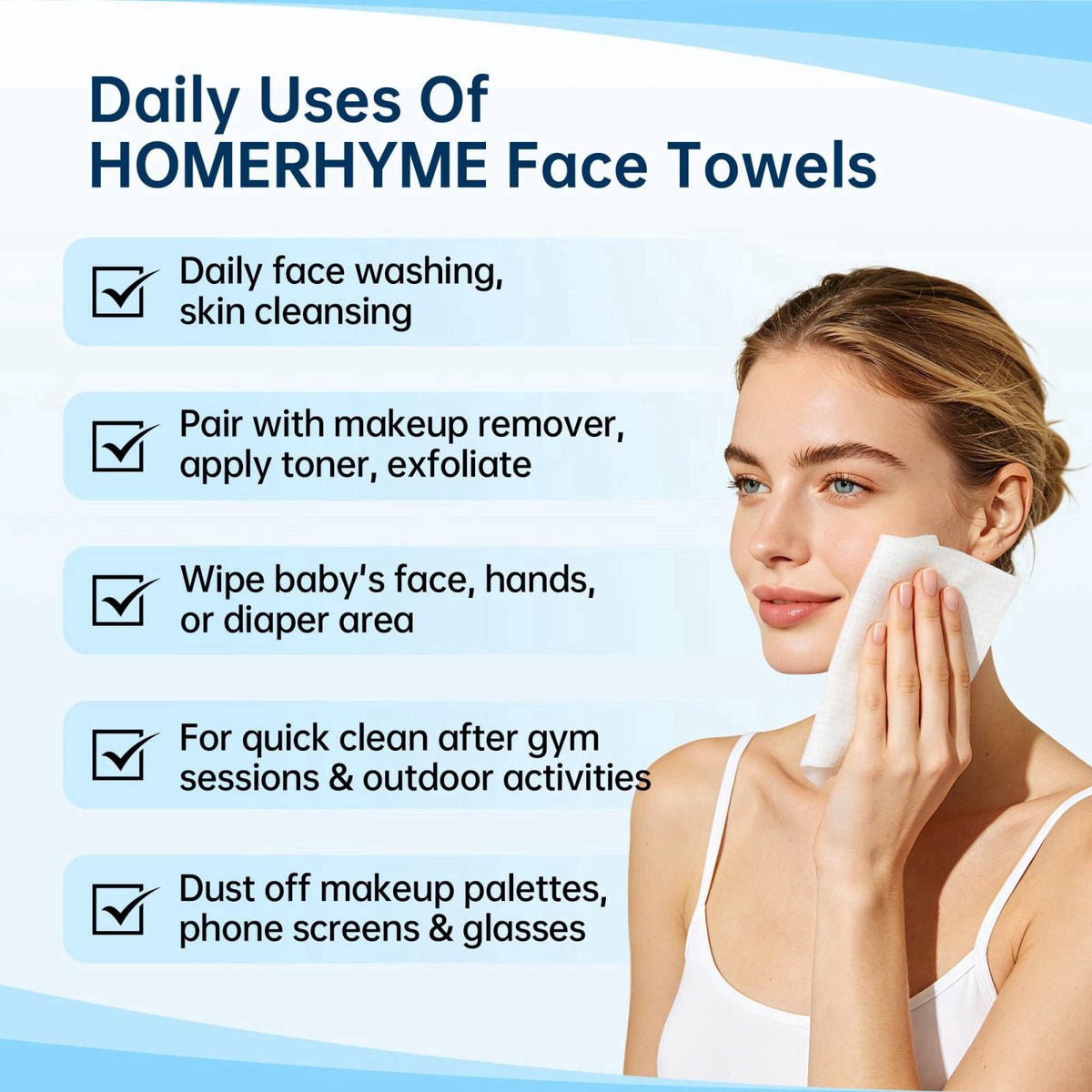 HOMERHYME Face Towels, 600 Count Disposable Biodegradable Face Towel, Lint- free Makeup Remover Dry Wipes, Multi-Purpose