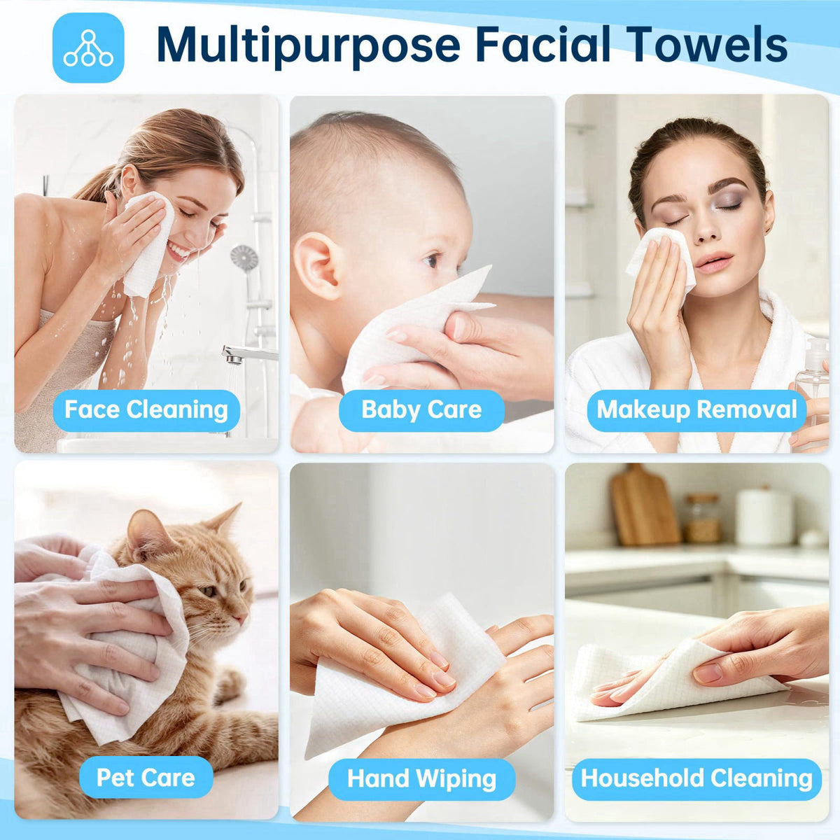 HOMERHYME Face Towels, 600 Count Disposable Biodegradable Face Towel, Lint- free Makeup Remover Dry Wipes, Multi-Purpose