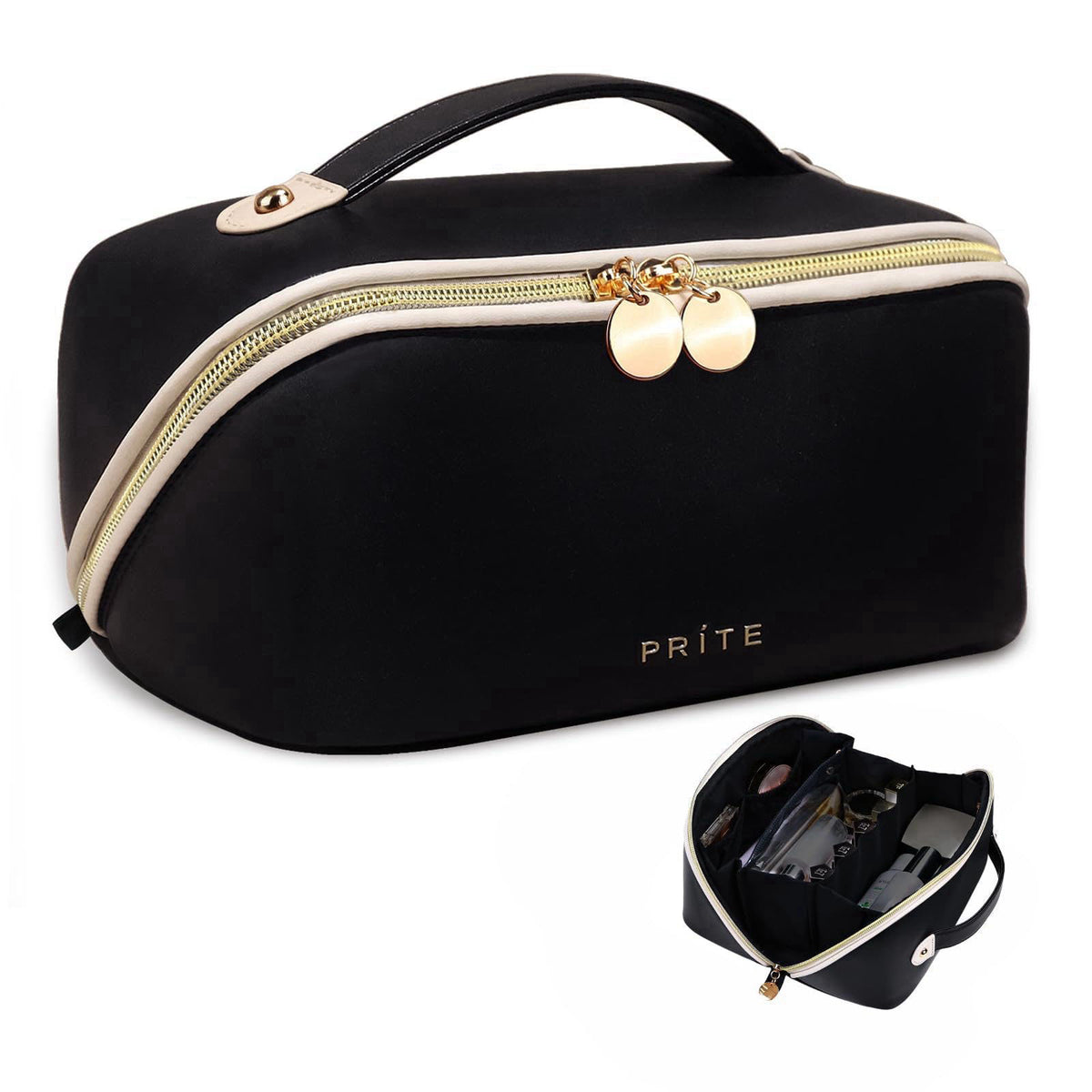 Prite Makeup Bag Travel Toiletry Bag Open Flat Cosmetic Organizer for Women