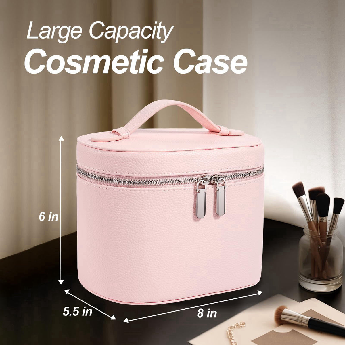 idoltimes Cosmetic Case, Leather Makeup Bag, Portable Handheld Makeup Case, Detachable Compartments – packaging and labe