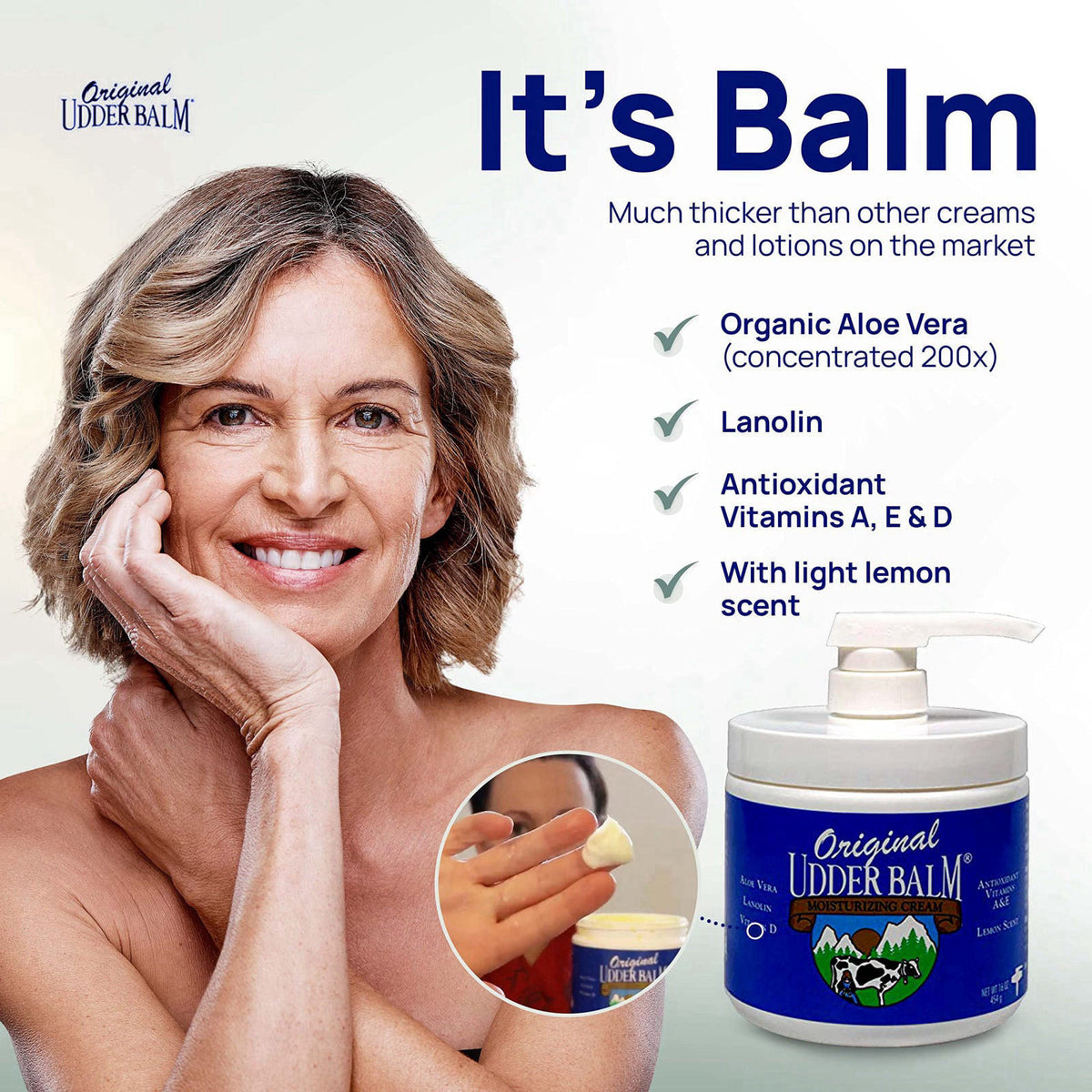 Original Udder Balm, Extra Thick Udder Cream & Deep Moisture for Dry Skin – back view and specifications