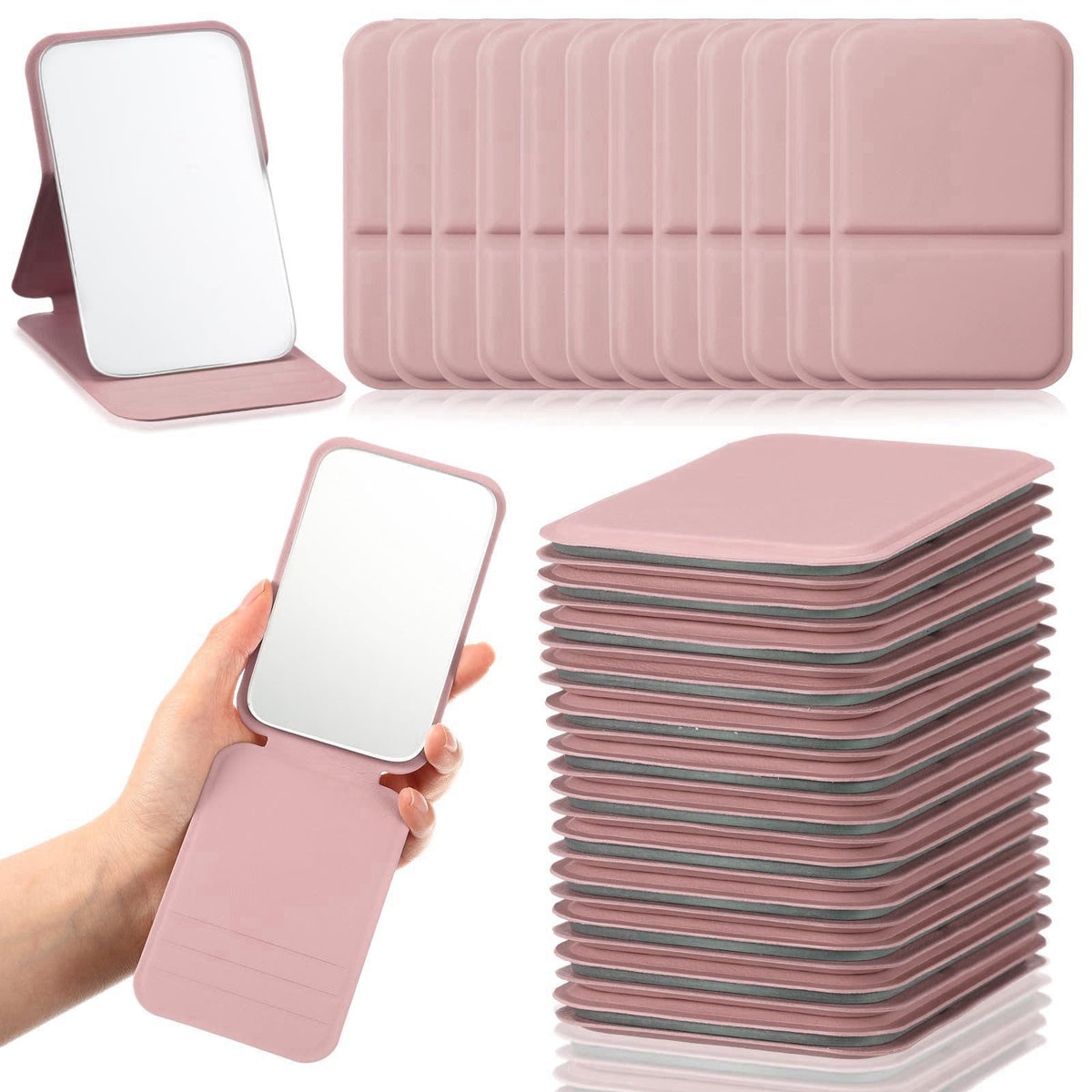 Fiwochic Compact Portable Mirror Bulk, Rectangle, Pink, 12 Pcs – product photo (Compact &amp; Travel Mirrors)