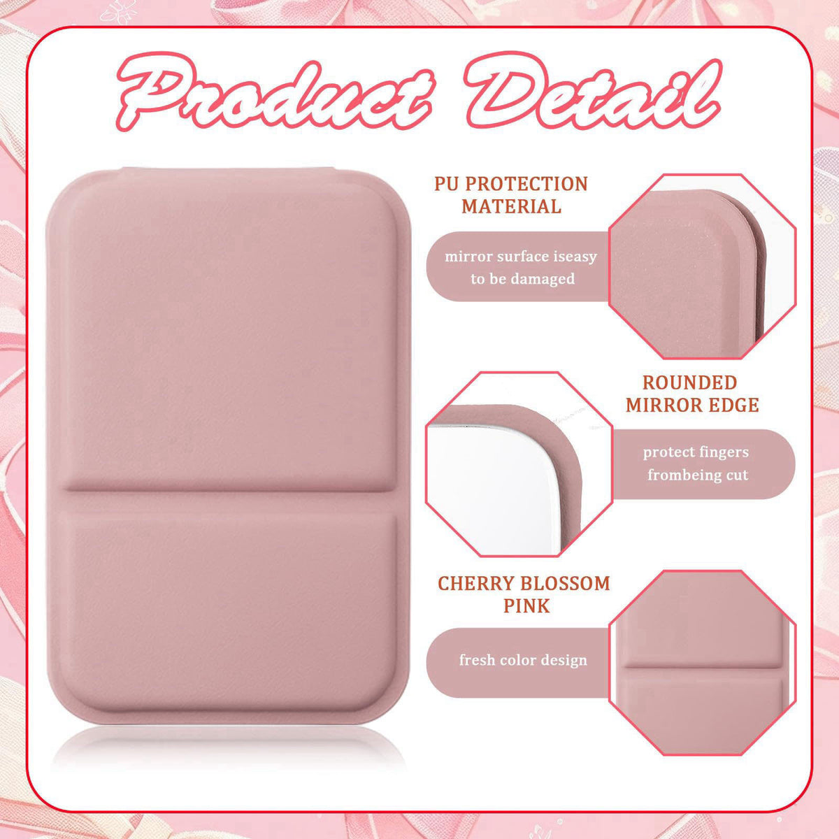 Fiwochic Compact Portable Mirror Bulk, Rectangle, Pink, 12 Pcs – packaging and label
