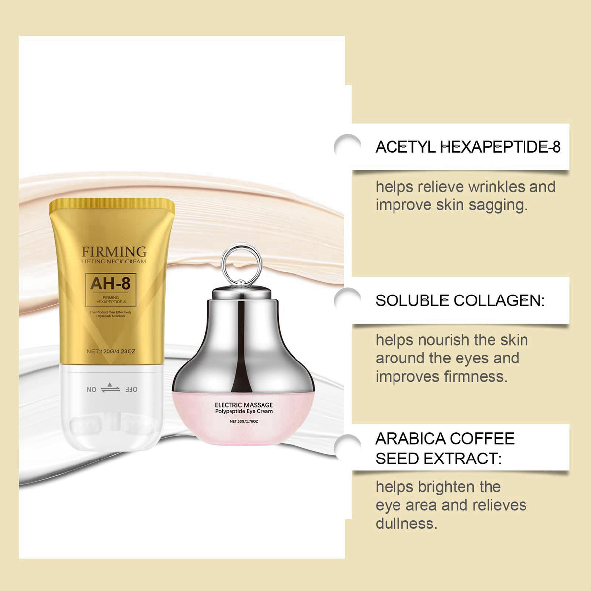 Nascence AH-8 Neck and Eye Cream Set with Electric Massage Tightening, Anti-Wrinkle Treatment with Red Light, Deep Moist