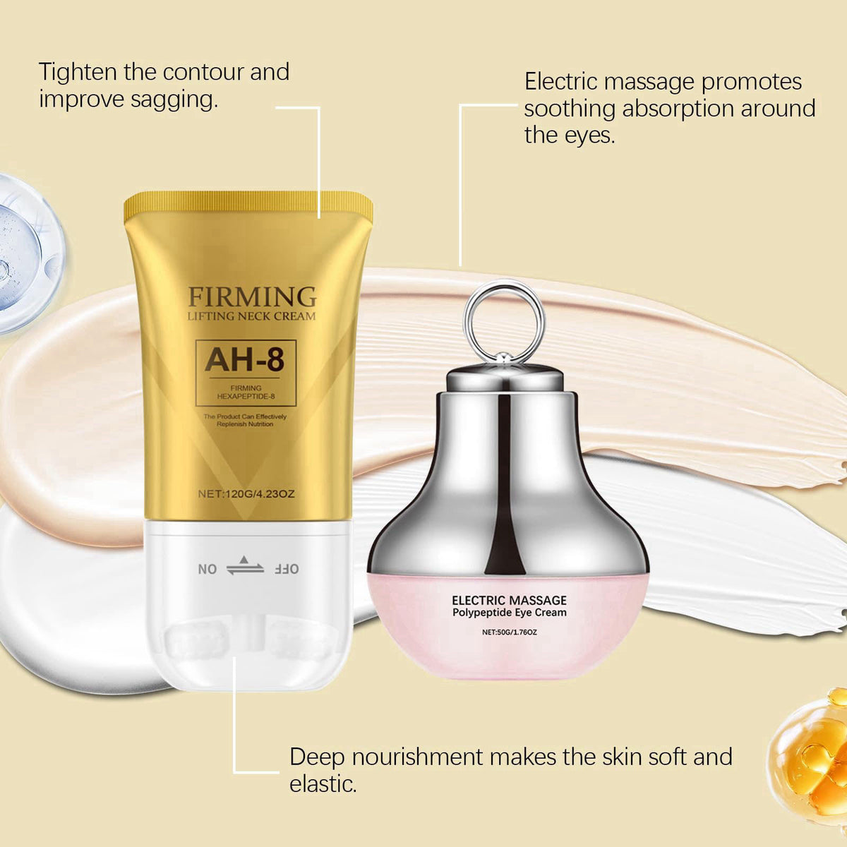 Nascence AH-8 Neck and Eye Cream Set with Electric Massage Tightening, Anti-Wrinkle Treatment with Red Light, Deep Moist