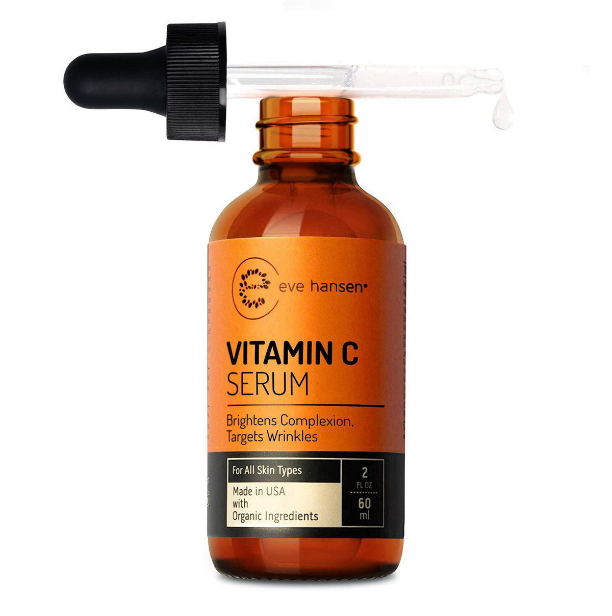 Eve Hansen Vitamin C Facial Serum - 76% Organic Antioxidant Serum for Face with Hyaluronic Acid, Vitamin E, and Aloe Ver