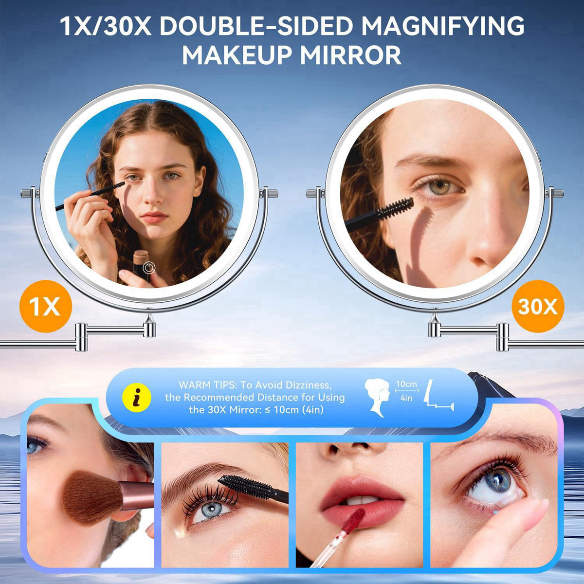 Auxmir 9″ 5000mAh 1X/30X Wall Mounted Lighted Magnifying Makeup Mirror – packaging and label