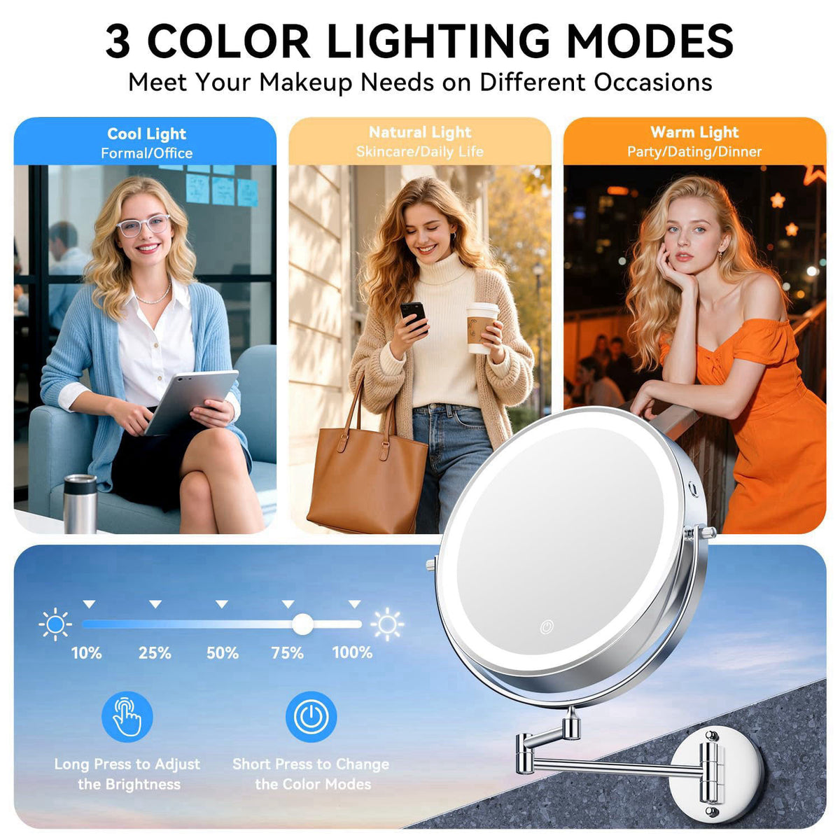 Auxmir 9″ 5000mAh 1X/30X Wall Mounted Lighted Magnifying Makeup Mirror – alternate angle