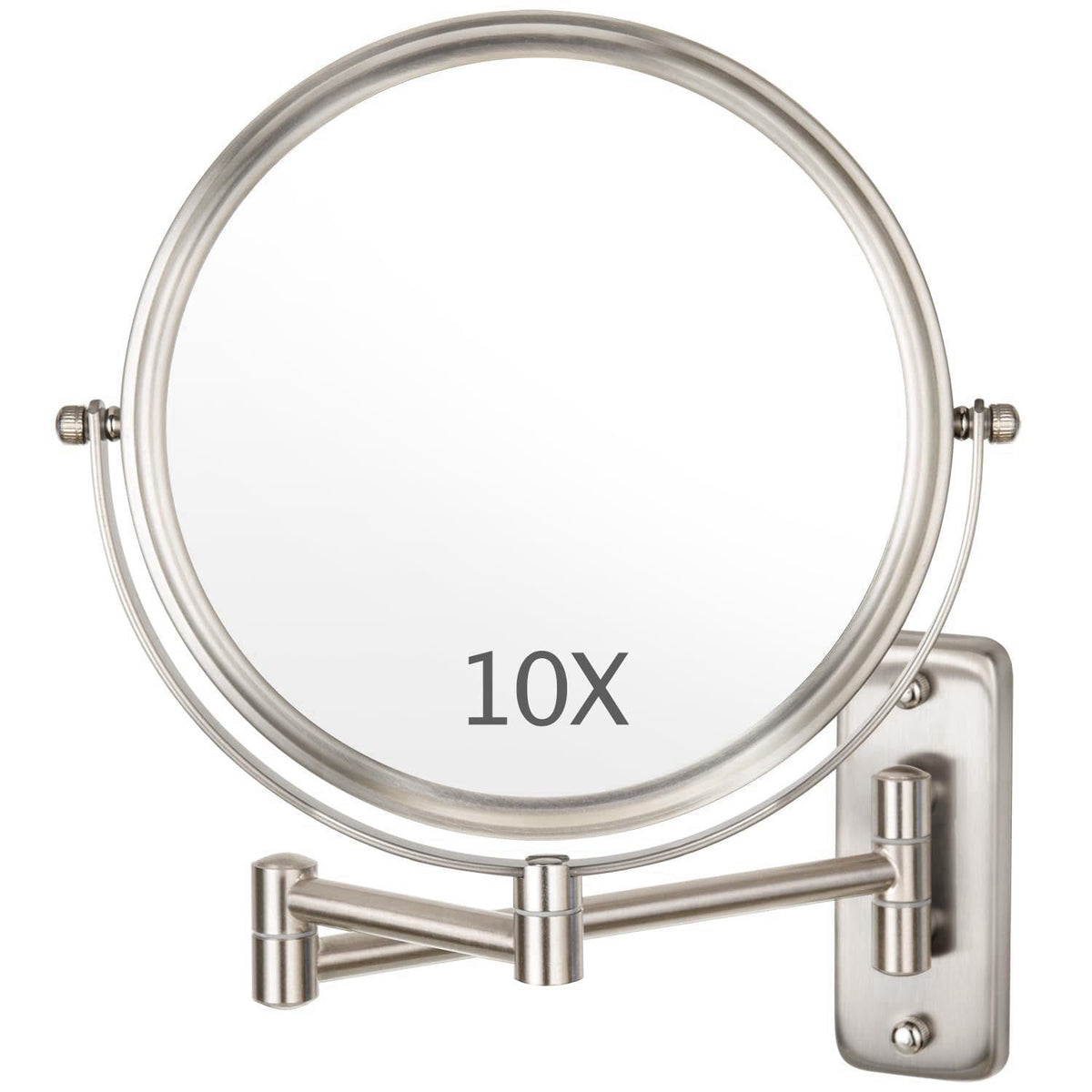 ALHAKIN Wall Mounted Makeup Mirror - 1X/10X Magnifying Mirror Double Sided, 8 Inch Extendable Bathroom Mirror, Nickel Fi