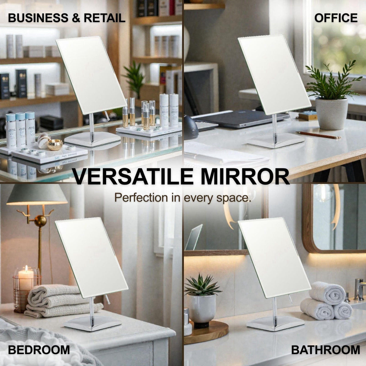 MIRRORVANA Large Table Desk Mirror with Stand, 9.8" x 7" (Chrome) – full view, size 7" Diameter 8" Dia