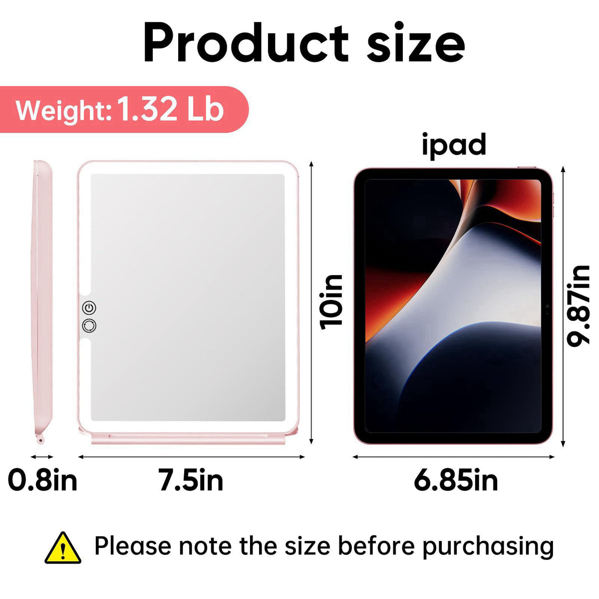 FUNTOUCH 2500mAh Large Rechargeable Travel Makeup Mirror with Light – close-up detail in Pink a