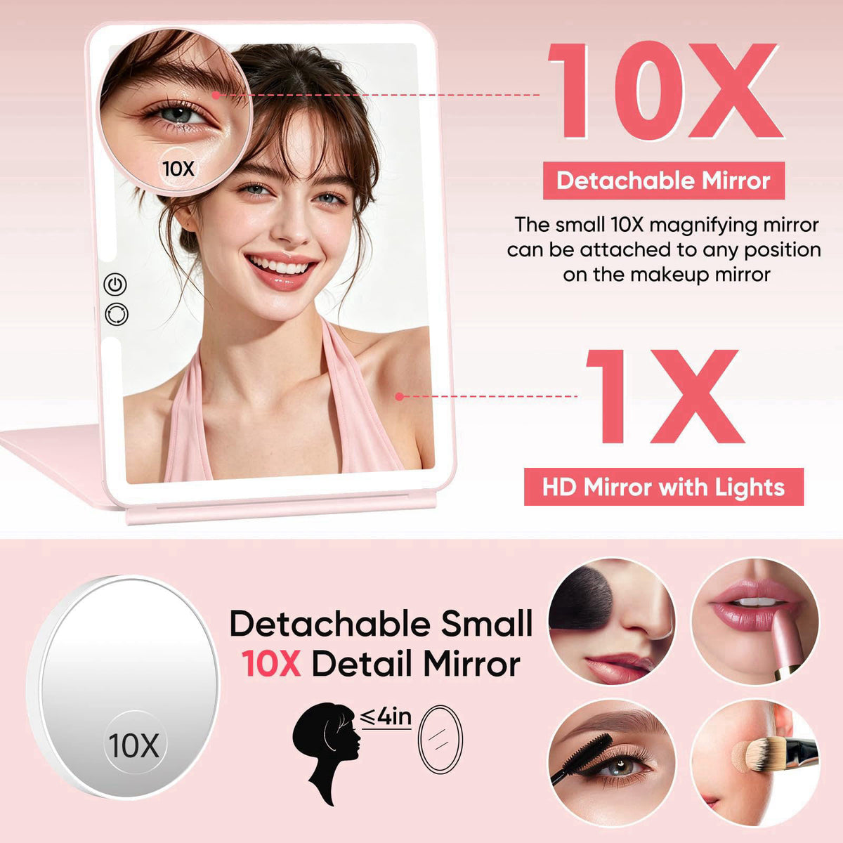 FUNTOUCH 2500mAh Large Rechargeable Travel Makeup Mirror with Light – packaging and label