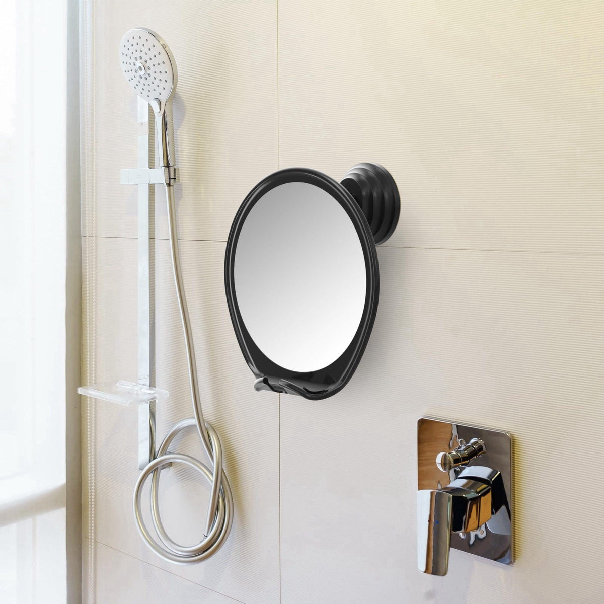 HONEYBULL Fogless Shower Mirror for Shaving with Suction Mount, Black – packaging and label