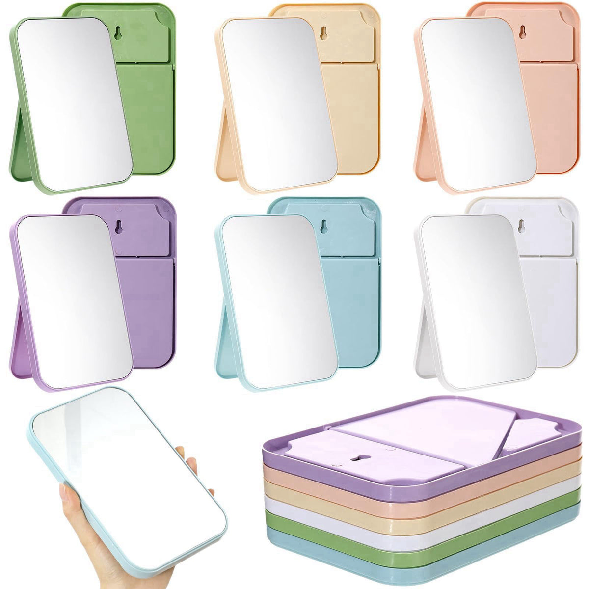 Honeydak 16 Pcs Desktop Makeup Mirror Bulk Table Mirrors Stand, Colorful – product photo (Makeup Mirrors)