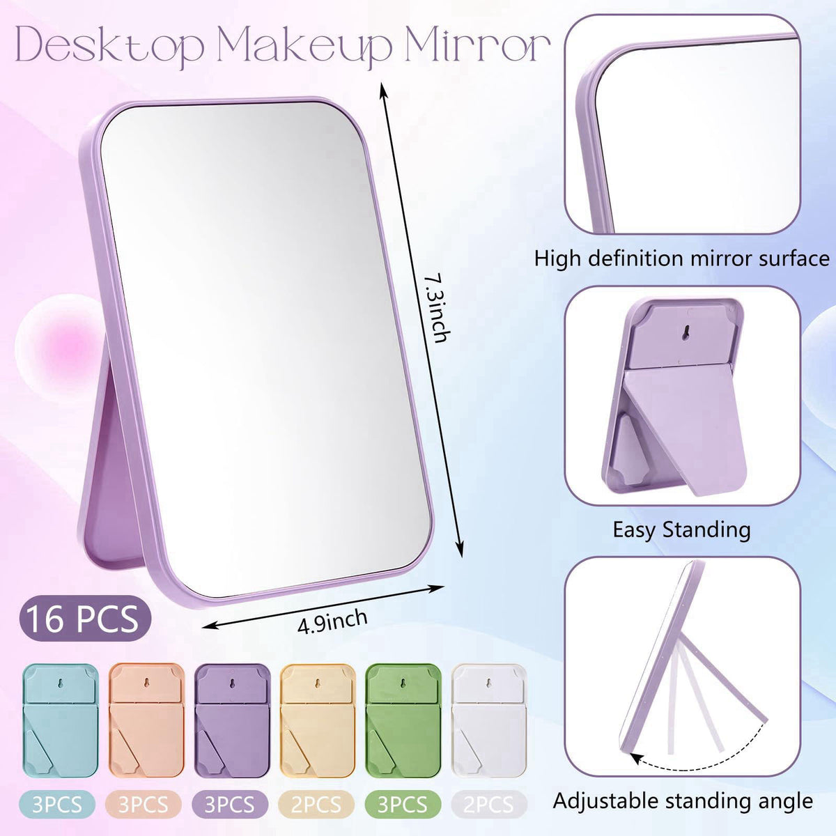 Honeydak 16 Pcs Desktop Makeup Mirror Bulk Table Mirrors Stand, Colorful – close-up detail in Colorful