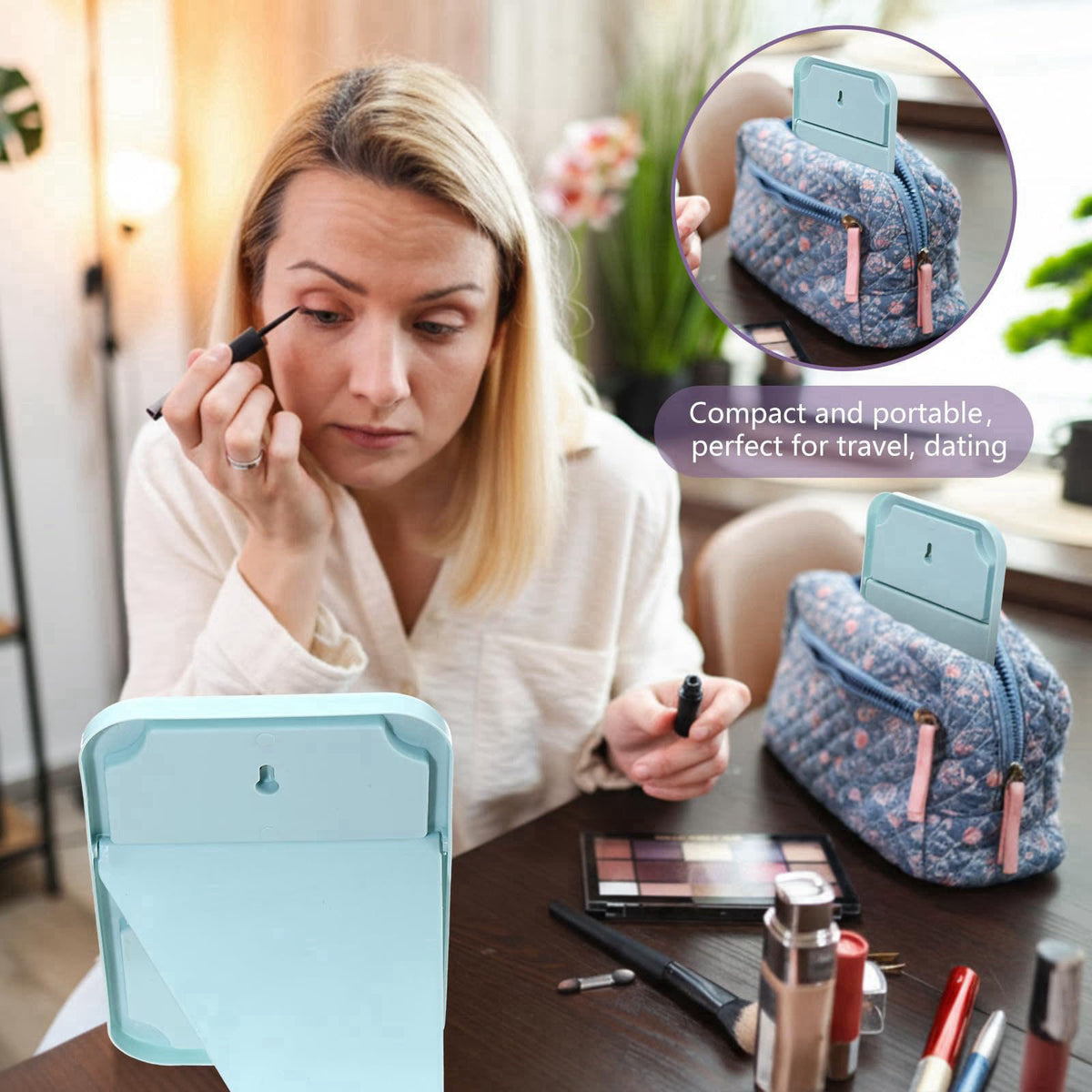Honeydak 16 Pcs Desktop Makeup Mirror Bulk Table Mirrors Stand, Colorful – back view and specifications