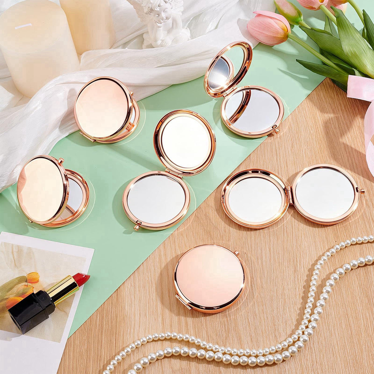 arricraft 10 Pcs Compact Mirror for Purse, 2.79 Inches Rose Golden Cute Beauty Hand Held Mirrors Pocket Mirror Compact C