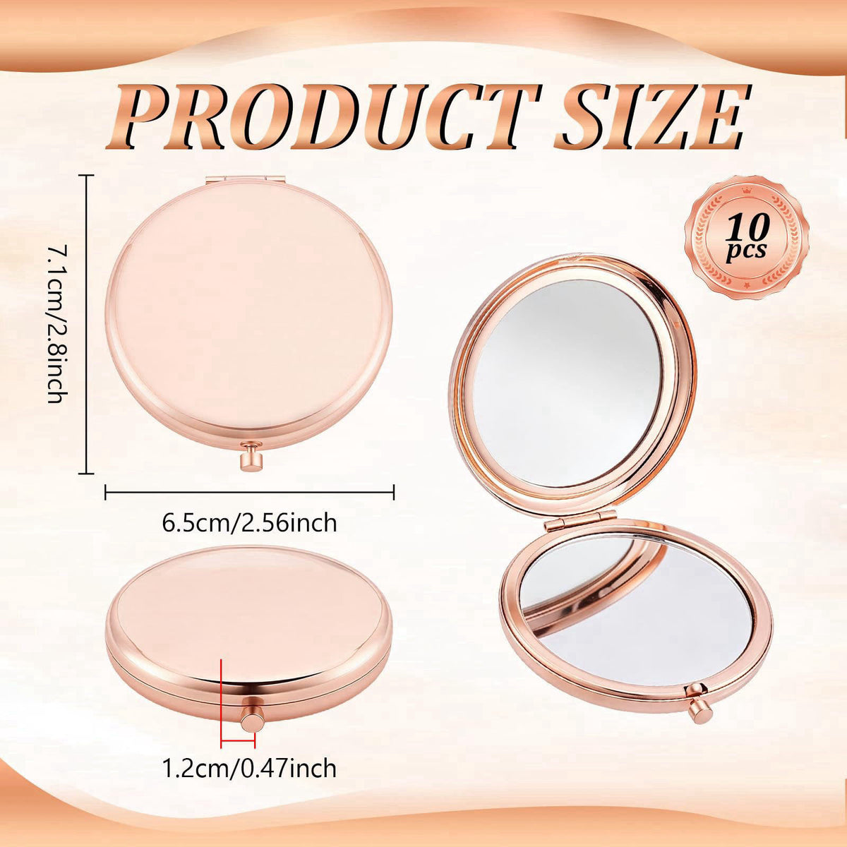 arricraft 10 Pcs Compact Mirror for Purse, 2.79 Inches Rose Golden Cute Beauty Hand Held Mirrors Pocket Mirror Compact C
