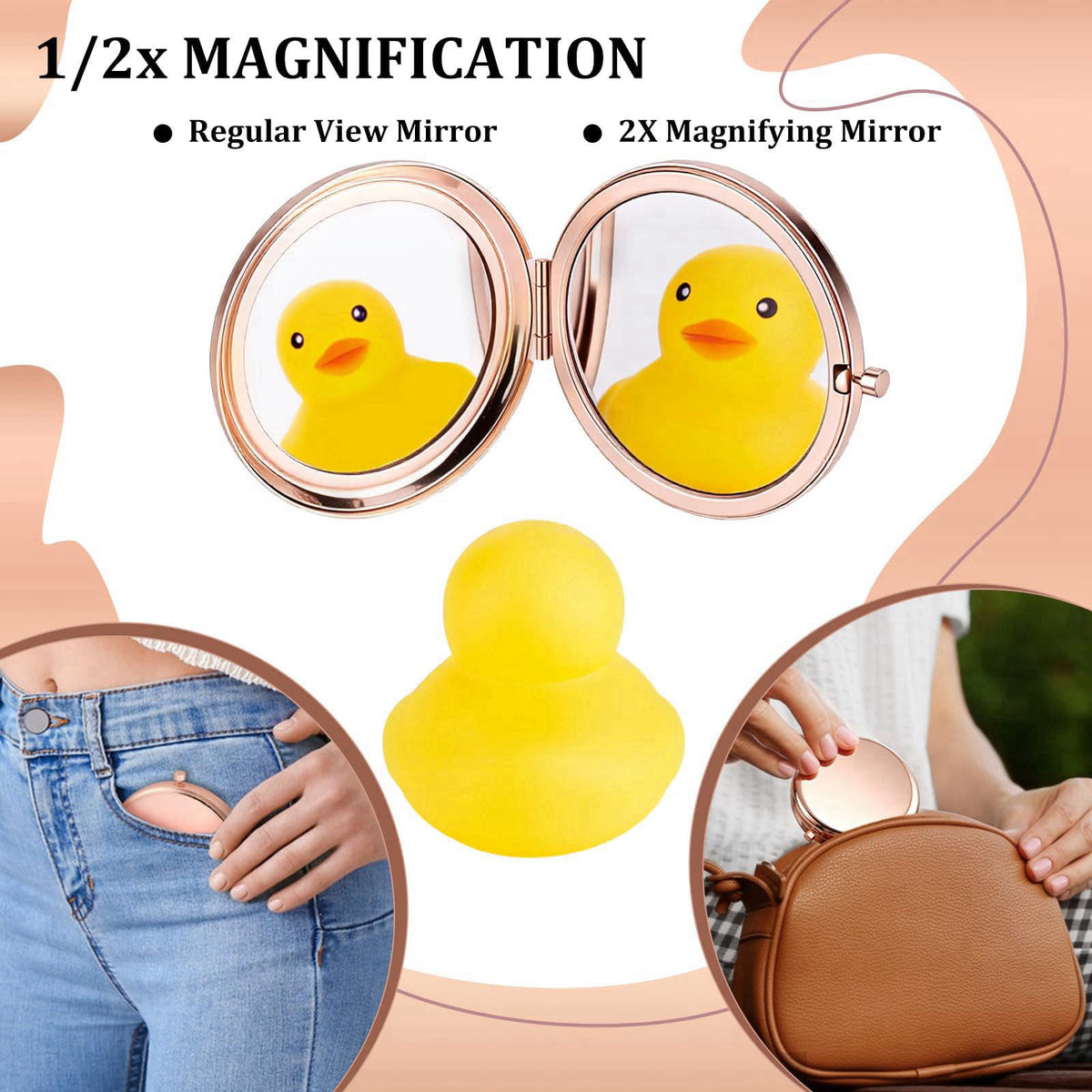 arricraft 10 Pcs Compact Mirror for Purse, 2.79 Inches Rose Golden Cute Beauty Hand Held Mirrors Pocket Mirror Compact C