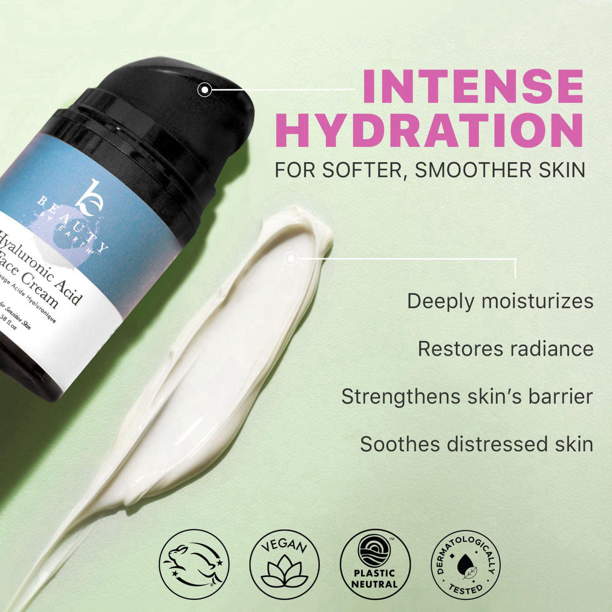 Beauty by Earth Hyaluronic Acid Moisturizer for Face - USA Made with Organic Ingredients – packaging and label