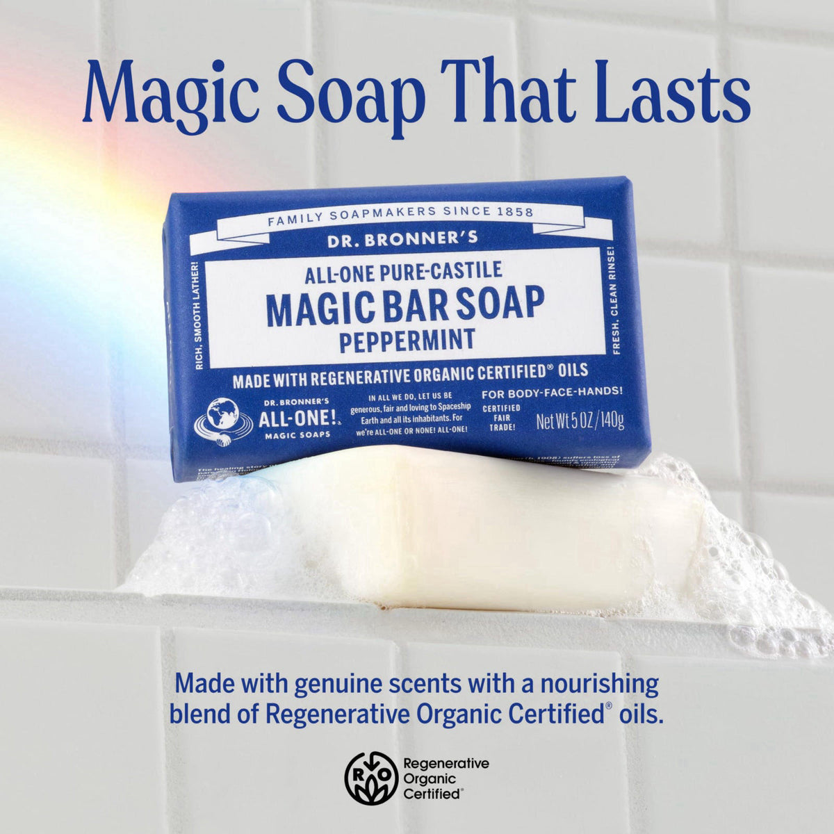 Dr. Bronner's Castile Bar Soap for Men & Women, Peppermint, 5 oz, 6-Pack – close-up detail