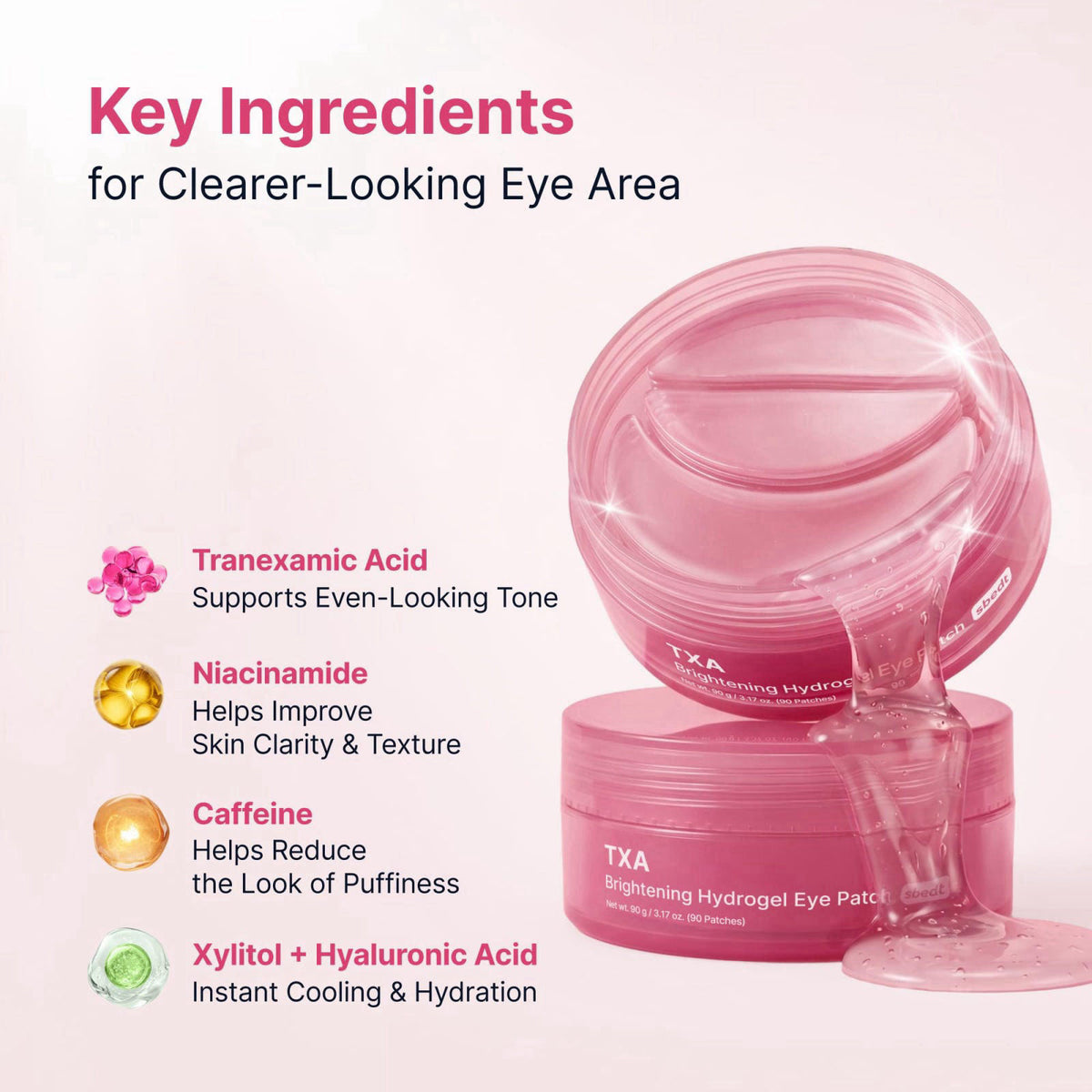 SUNGBOON EDITOR TXA Brightening Hydrogel Eye Patch – back view and specifications