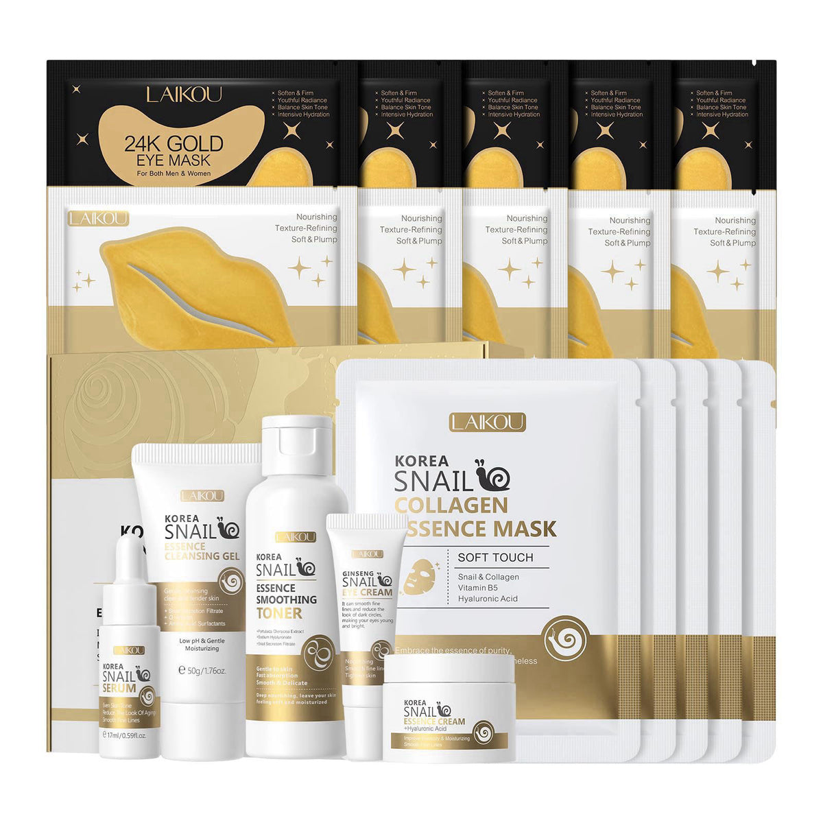 LAIKOU Korean Skin Care, Skin Care Set, Face Mask, Eye Mask, Lip Mask 20pcs – product photo (Sets &amp; Kits)