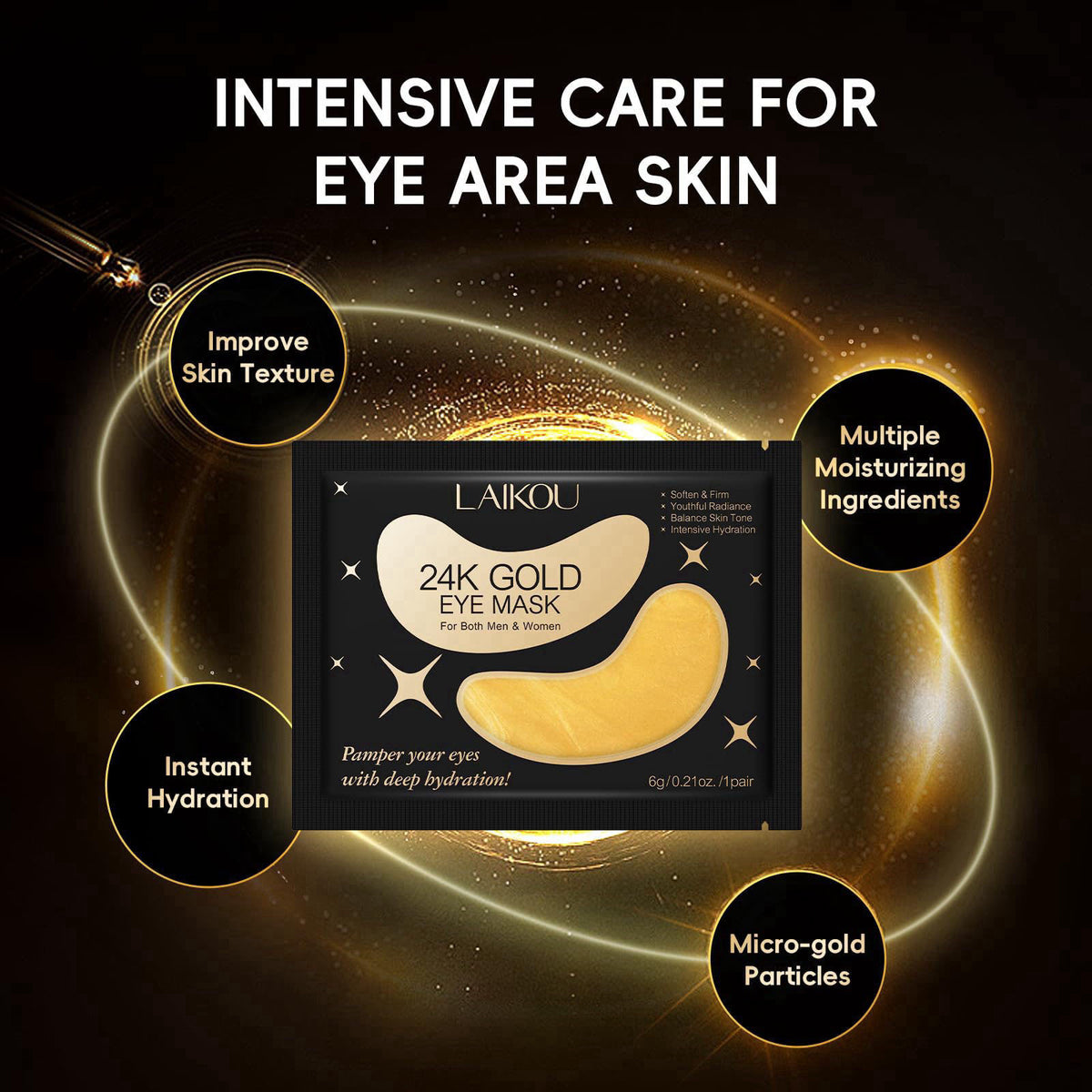 LAIKOU Korean Skin Care, Skin Care Set, Face Mask, Eye Mask, Lip Mask 20pcs – back view and specifications