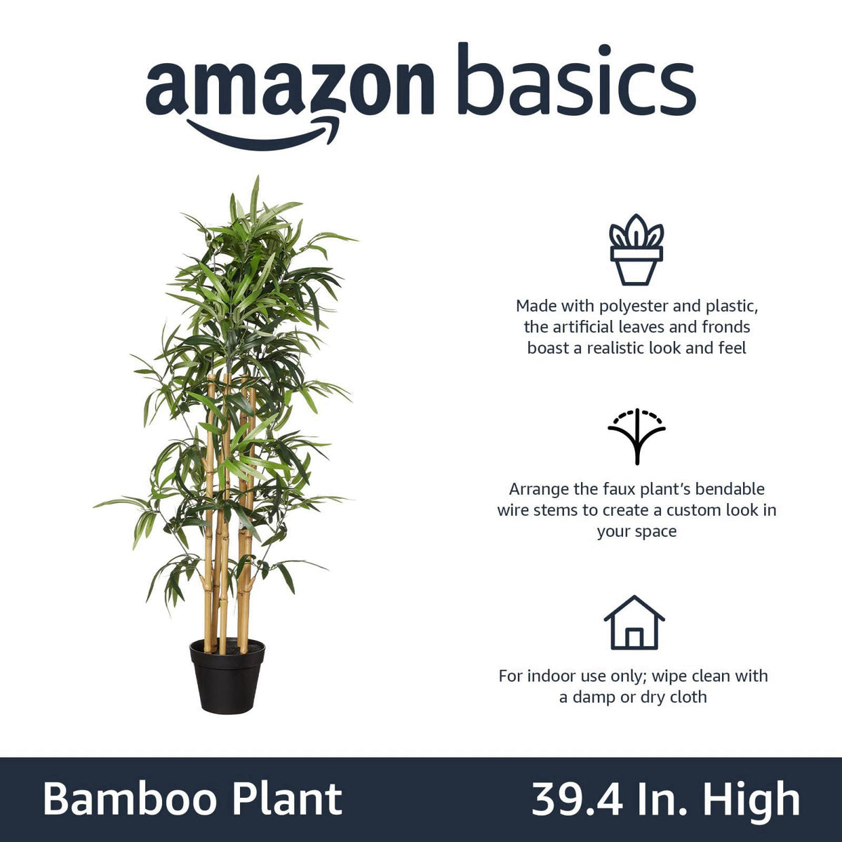 Amazon Basics Artificial Bamboo Plant with Plastic Planter Pot, 39.4", Green, Home Office Decor, Floor Plant – packa