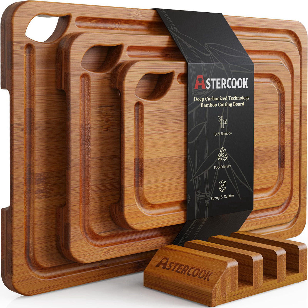 Astercook Bamboo Cutting Boards for Kitchen – Brown, Bamboo, 3 Pcs