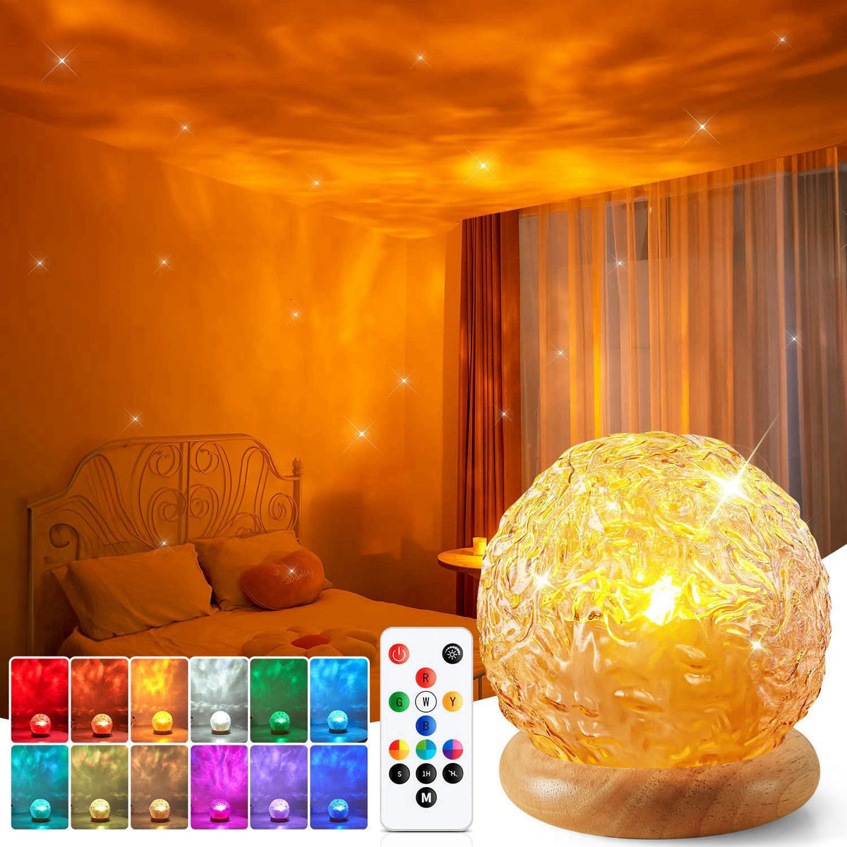 Mubarek Ambient Lighting, 16 Colors Led Lights for Bedroom, Gift Ideas, Room Decor – Yellow, Glass+Wooden