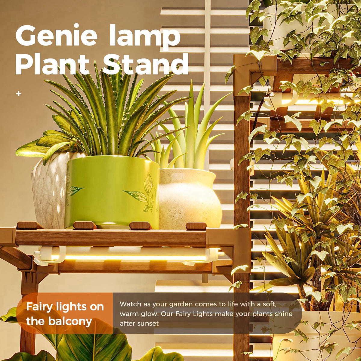 Bamworld Plant Stand with Grow Light Plant Shelf for Mutiple Pots Large Plant Holder for Living Room Patio Boho Home Dec
