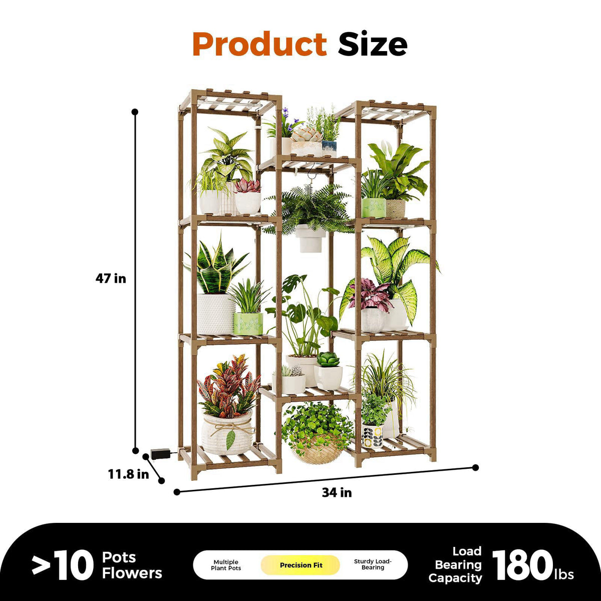 Bamworld Plant Stand with Grow Light Plant Shelf for Mutiple Pots Large Plant Holder for Living Room Patio Boho Home Dec