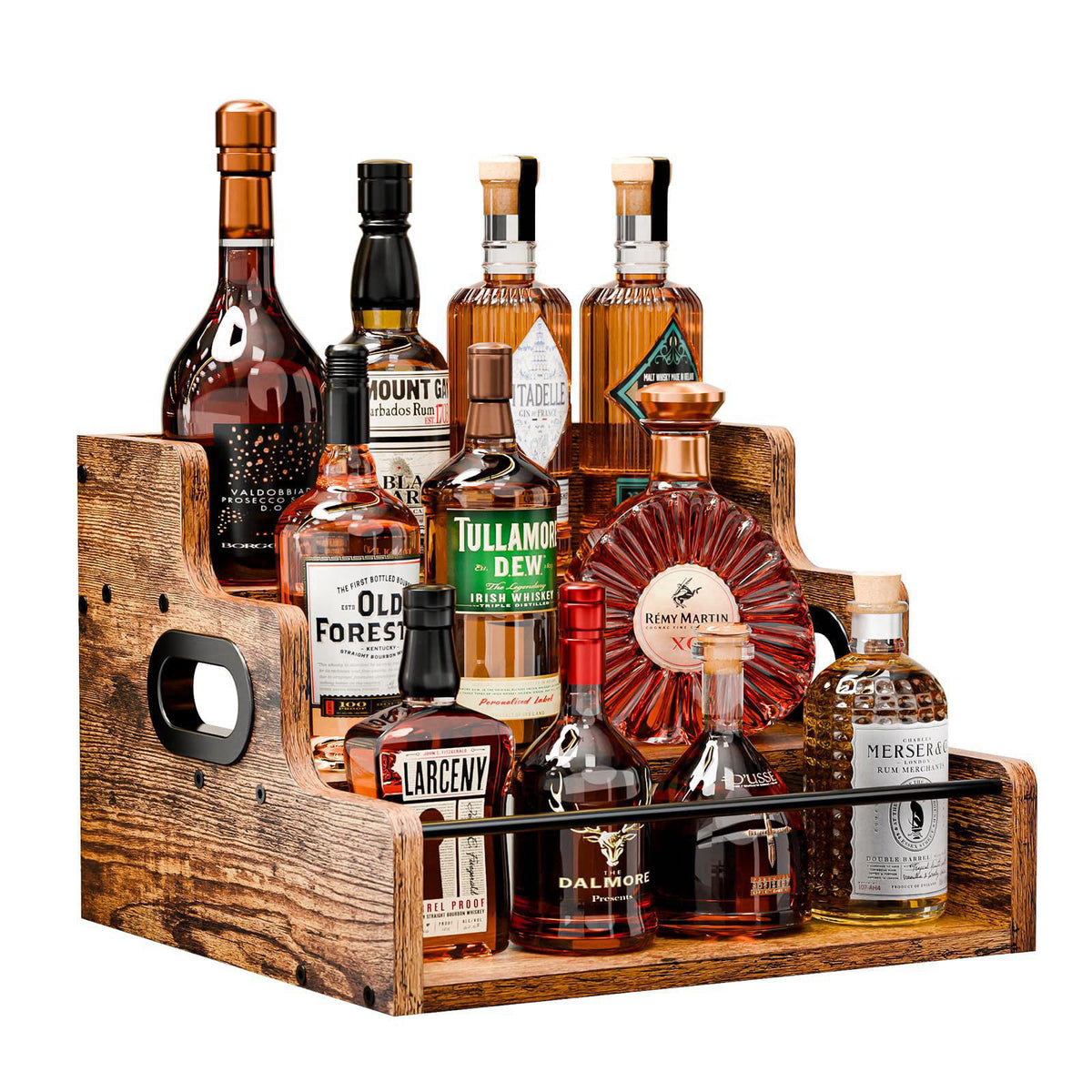 KLM Liquor Bottle Display Shelf, Coffee Syrup Rack Organizer, 3 Step Countertop Liquor Wine Rack, mini bar,liquor cabine