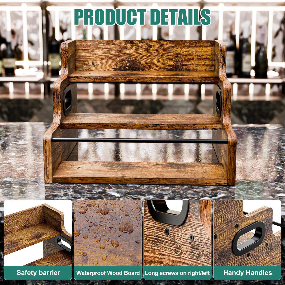 KLM Liquor Bottle Display Shelf, Coffee Syrup Rack Organizer, 3 Step Countertop Liquor Wine Rack, mini bar,liquor cabine