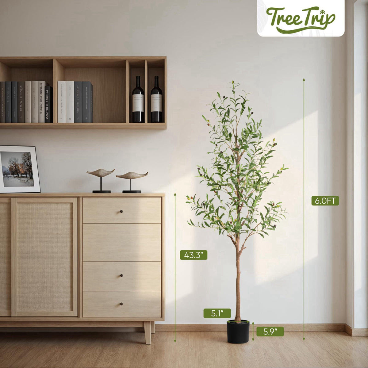 TreeTrip Olive Tree Artificial Indoor, 6 FT Faux Olive Trees with Planter, Fake Tall Plants with Natural Trunk and Lifel