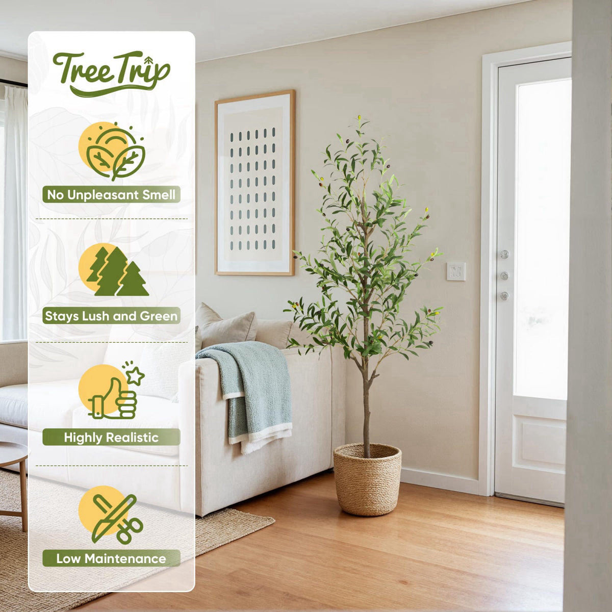 TreeTrip Olive Tree Artificial Indoor, 6 FT Faux Olive Trees with Planter, Fake Tall Plants with Natural Trunk and Lifel