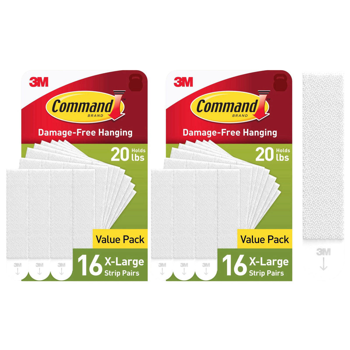 Command XL Heavyweight Picture Hanging Strips, 20 lb Capacity, 32 Pairs (64 Strips), White Adhesive, Damage-Free Wall Ha