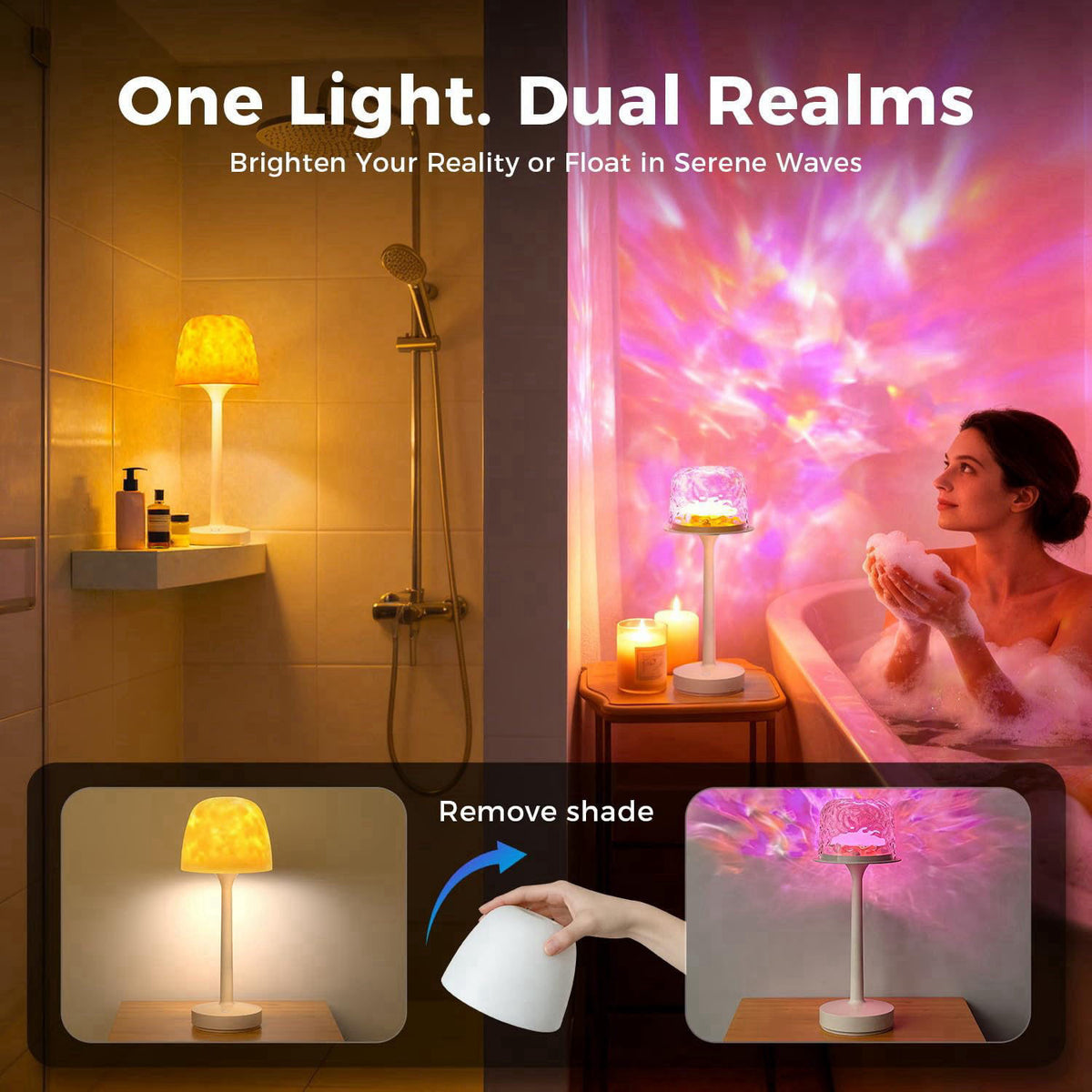 YJHAOTOU Waterproof Shower Lamp Rechargeable LED Ocean Projector Outdoor Table Lamps – close-up detail