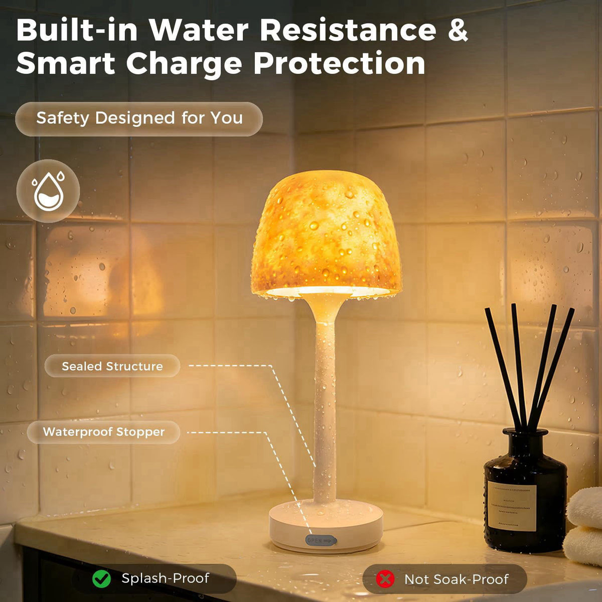 YJHAOTOU Waterproof Shower Lamp Rechargeable LED Ocean Projector Outdoor Table Lamps – full view