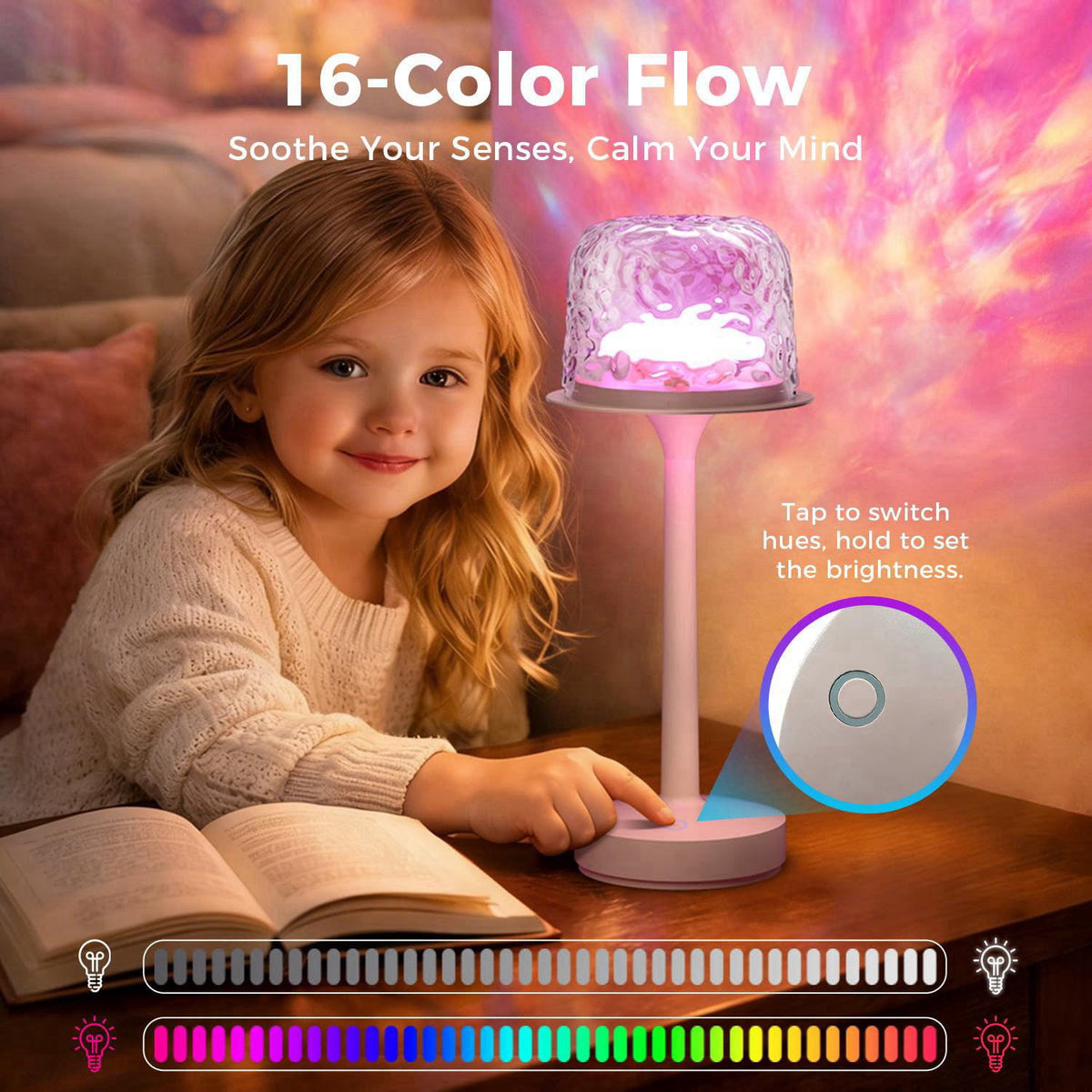 YJHAOTOU Waterproof Shower Lamp Rechargeable LED Ocean Projector Outdoor Table Lamps – back view and specifications