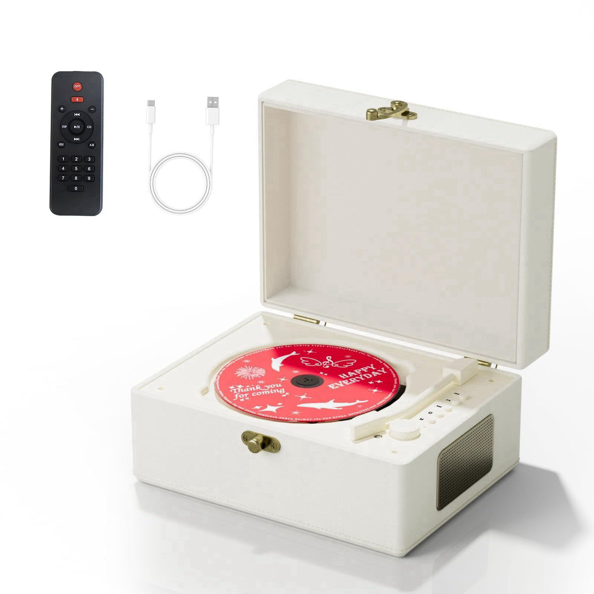 Yintiny Rechargeable Leather CD Player with Speakers, Bluetooth Transmitter, Festival Gift, BGM Player for Home Decor., 