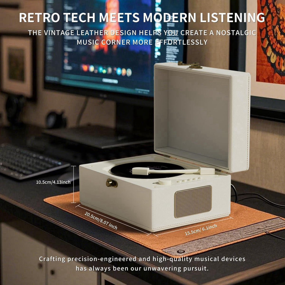 Yintiny Rechargeable Leather CD Player with Speakers, Bluetooth Transmitter, Festival Gift, BGM Player for Home Decor., 