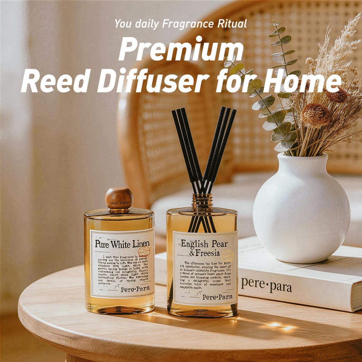 Pere Para Luxury Hotel Scent Reed Diffuser Rifill 400ml (13.53oz) with 6 Reed Sticks | English Pear & Freesia Scent | Ho
