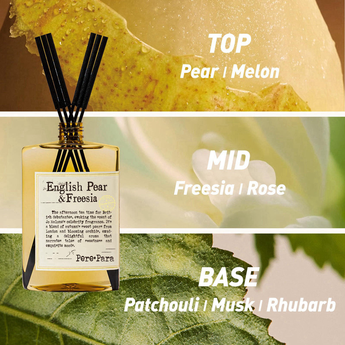 Pere Para Luxury Hotel Scent Reed Diffuser Rifill 400ml (13.53oz) with 6 Reed Sticks | English Pear & Freesia Scent | Ho